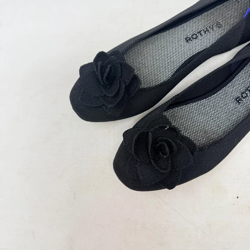 Rothys Ballet Flats Black Flower Size 9 Washable Sustainable Chic Mnimalist